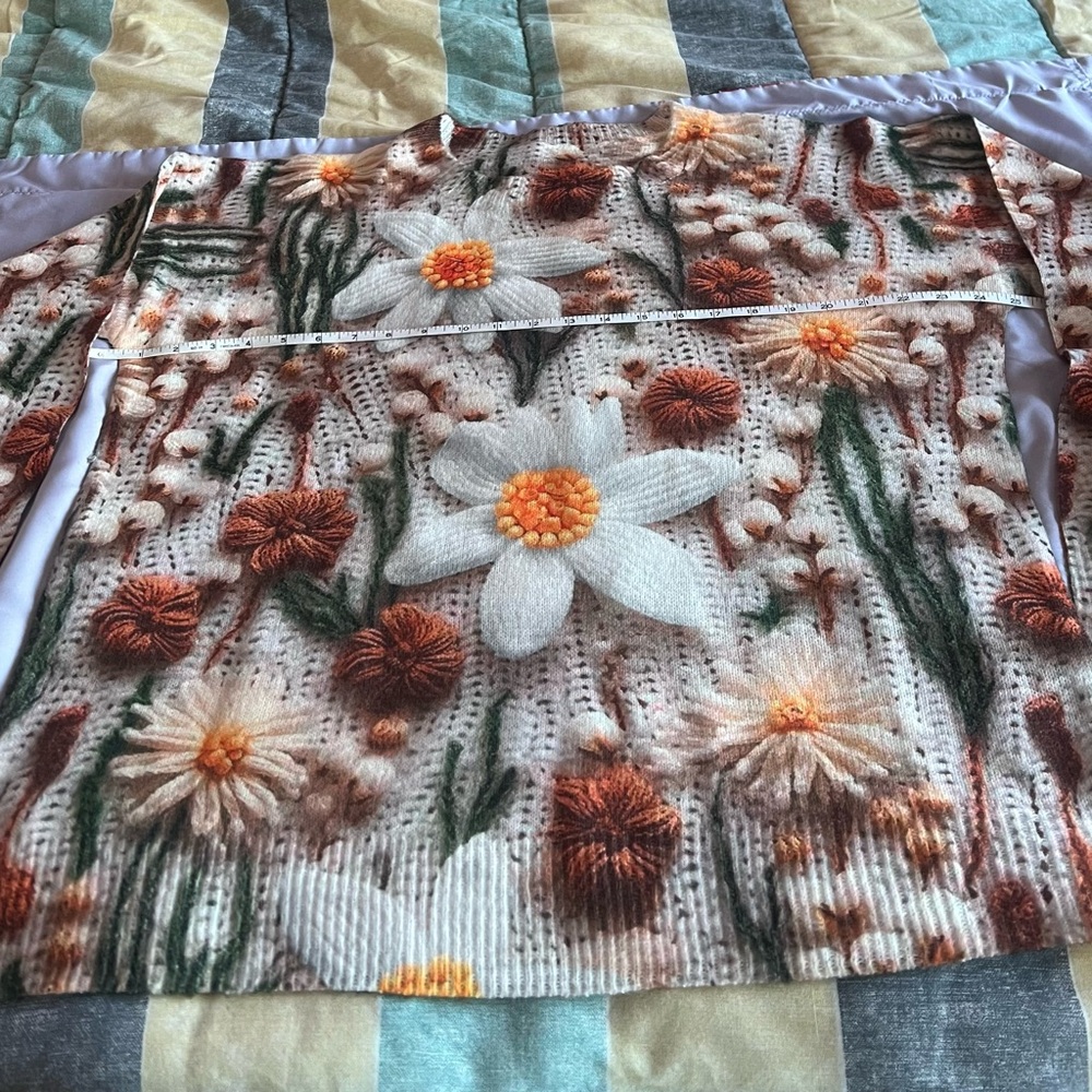 NWOT Floral Knit Sweater in Orange & White